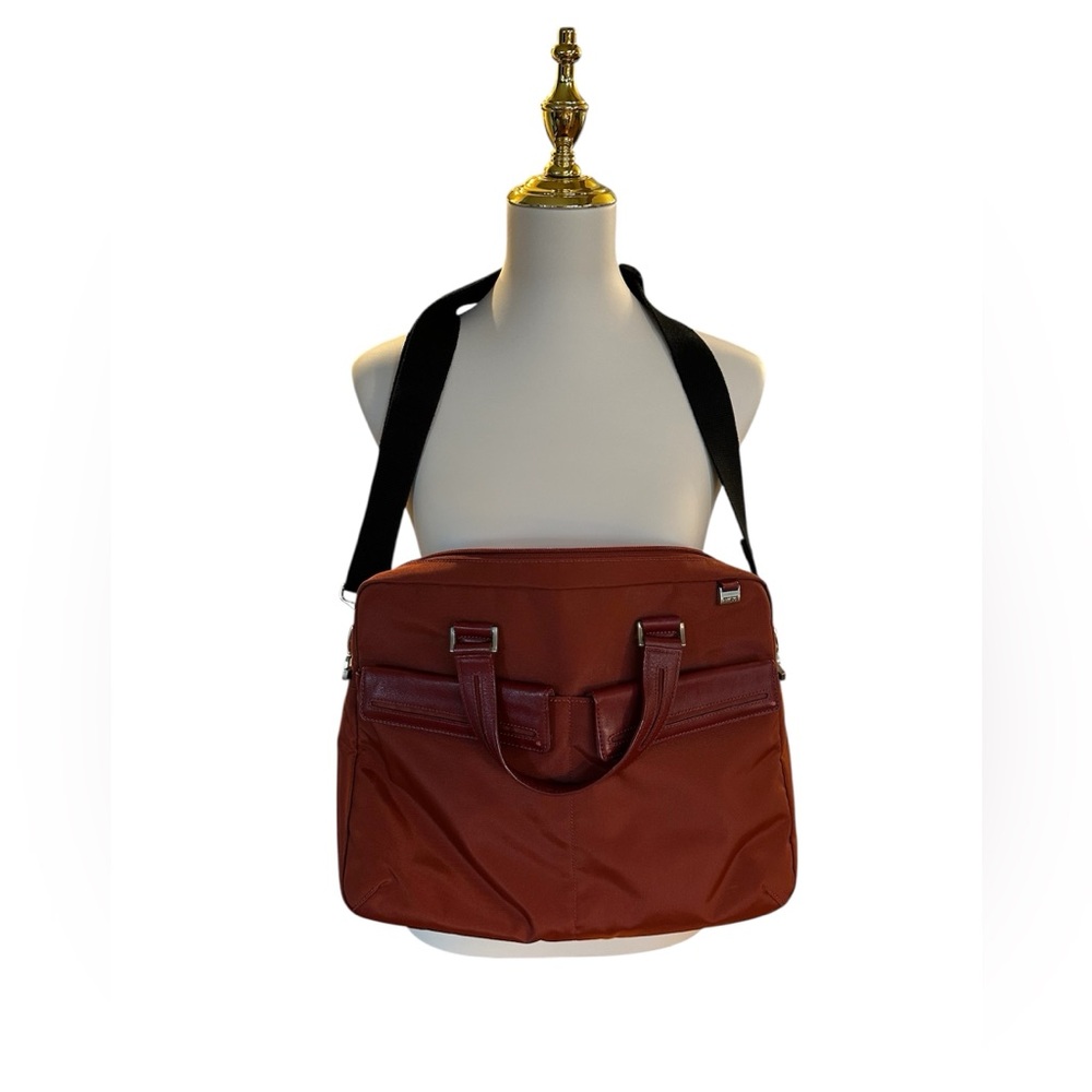 Tumi Laptop Messenger Bag Two Tone Red - Reddish Orange Nylon w/ Leather Trim